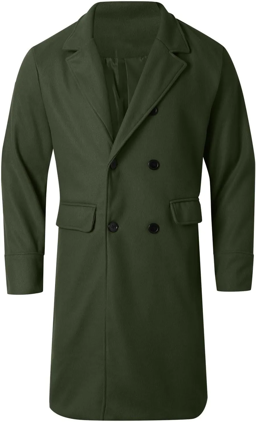 Mens Wool Blend Coat Winter Trench Coats Notched Lapel Warm Double Breasted Overcoat Classic Peacoat with Pockets