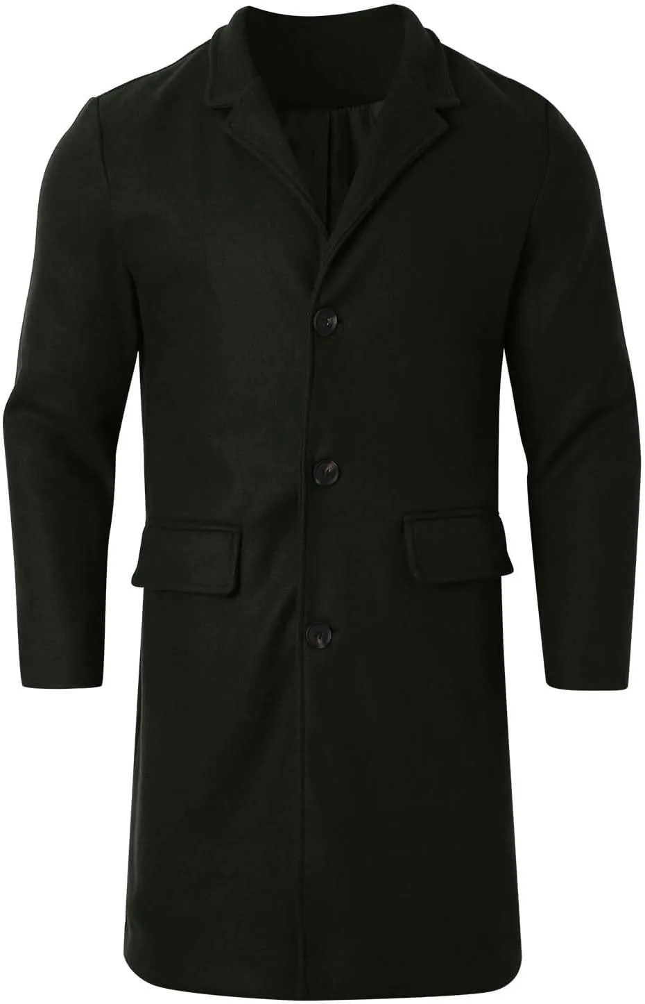 Men's Wool Blend Pea Coat Notched Collar Single Breasted Long Overcoat Warm Winter Trench Coat Business Windbreaker
