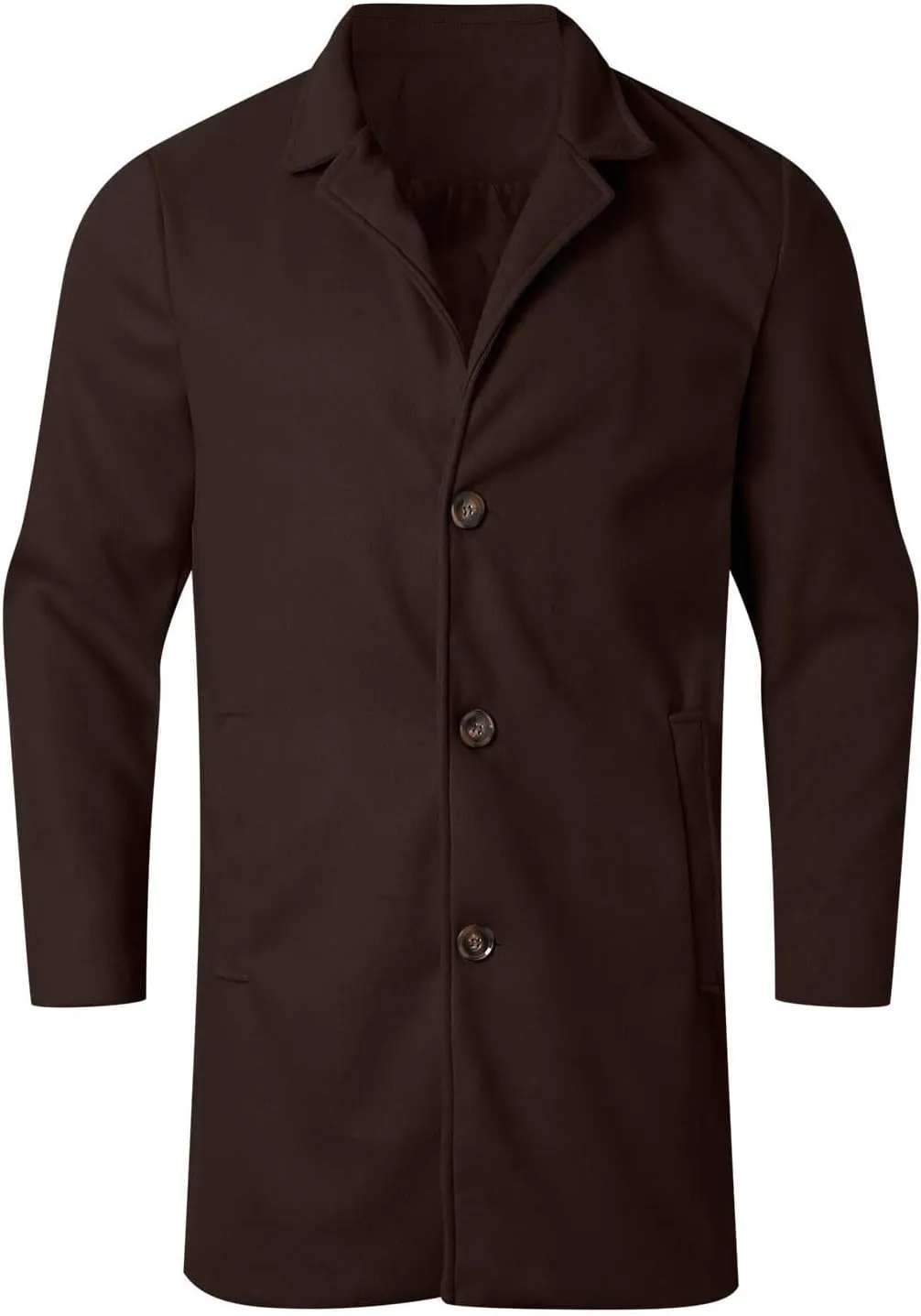 Men's Wool Blend Pea Coat Notched Collar Single Breasted Mid Long Windbreaker Overcoat Warm Winter Trench Coat M-2XL