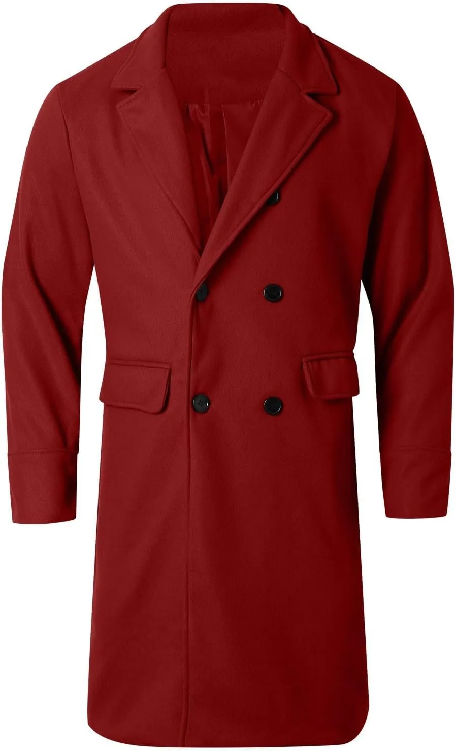 Mens Wool Blend Pea Coat Slim Fit Winter Trench Coat Notched Lapel Double Breasted Overcoat Business Mid Long Jacket
