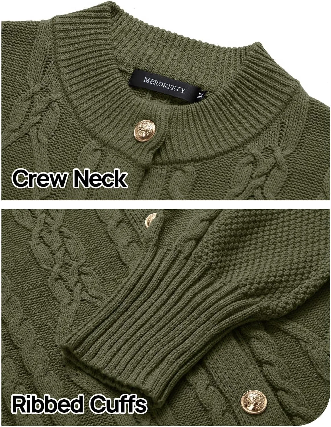 MEROKEETY Women's 2024 Fall Long Sleeve Sweater Cardigan Cable Knit Open Front Button Outwear Coats