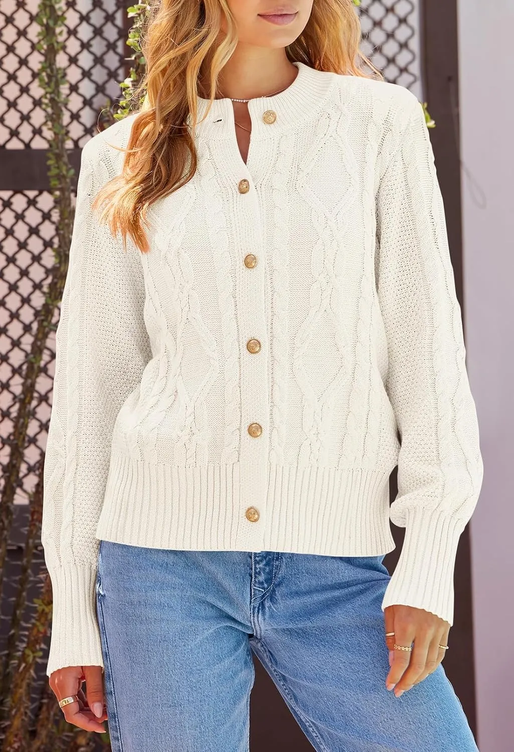 MEROKEETY Women's 2024 Fall Long Sleeve Sweater Cardigan Cable Knit Open Front Button Outwear Coats