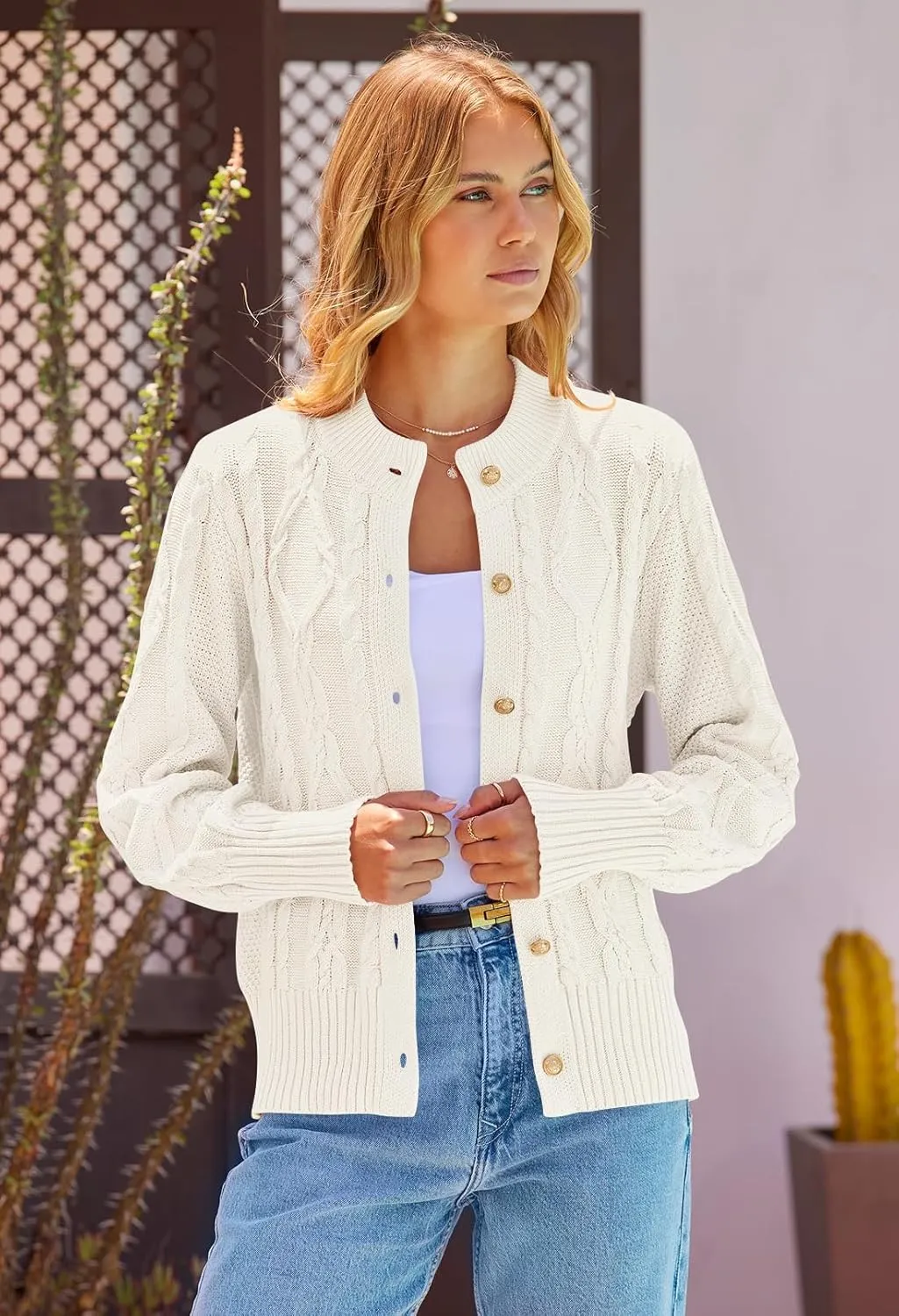 MEROKEETY Women's 2024 Fall Long Sleeve Sweater Cardigan Cable Knit Open Front Button Outwear Coats