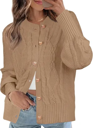 MEROKEETY Women's 2024 Fall Long Sleeve Sweater Cardigan Cable Knit Open Front Button Outwear Coats