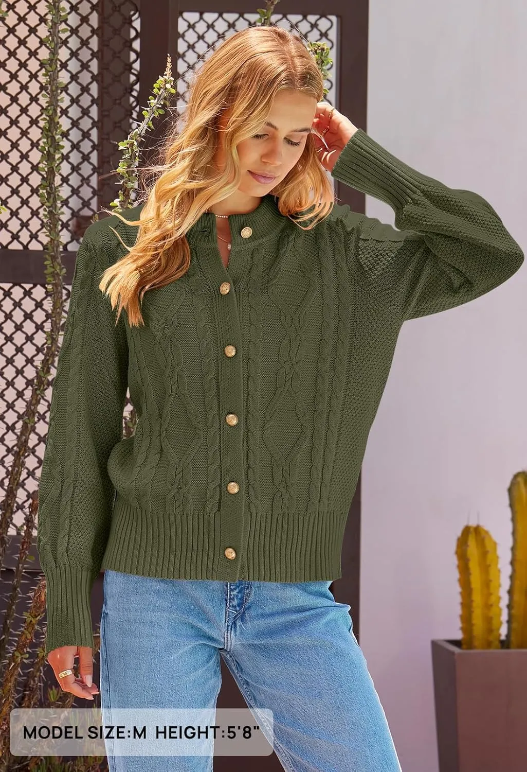 MEROKEETY Women's 2024 Fall Long Sleeve Sweater Cardigan Cable Knit Open Front Button Outwear Coats