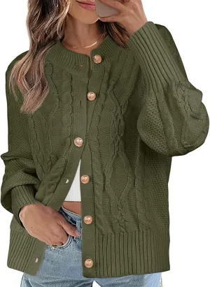 MEROKEETY Women's 2024 Fall Long Sleeve Sweater Cardigan Cable Knit Open Front Button Outwear Coats