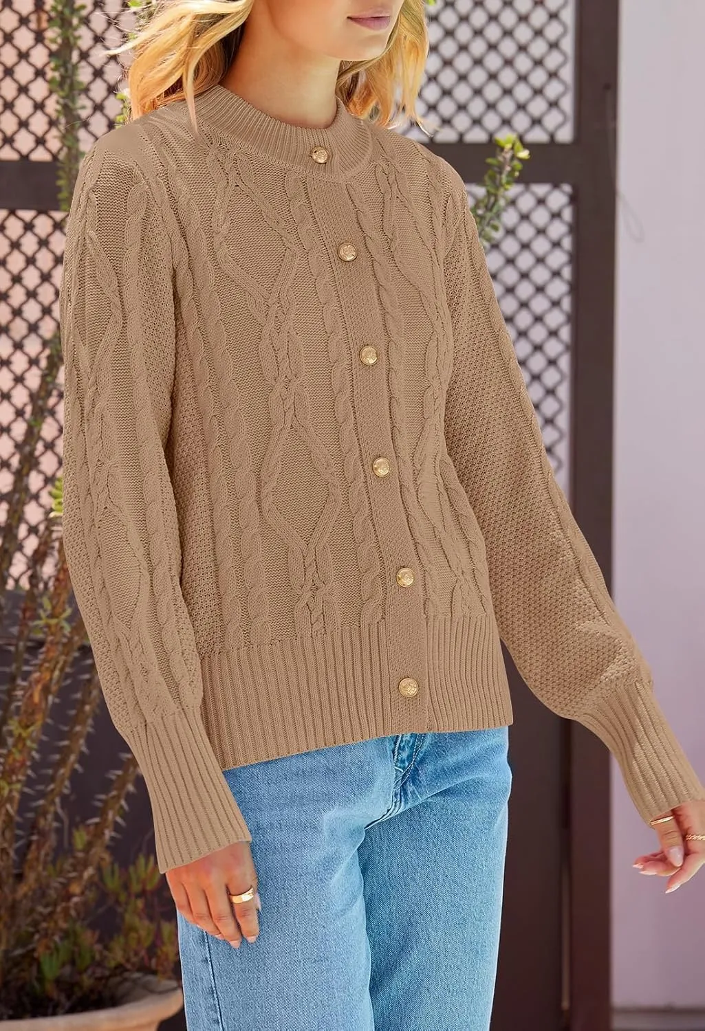 MEROKEETY Women's 2024 Fall Long Sleeve Sweater Cardigan Cable Knit Open Front Button Outwear Coats