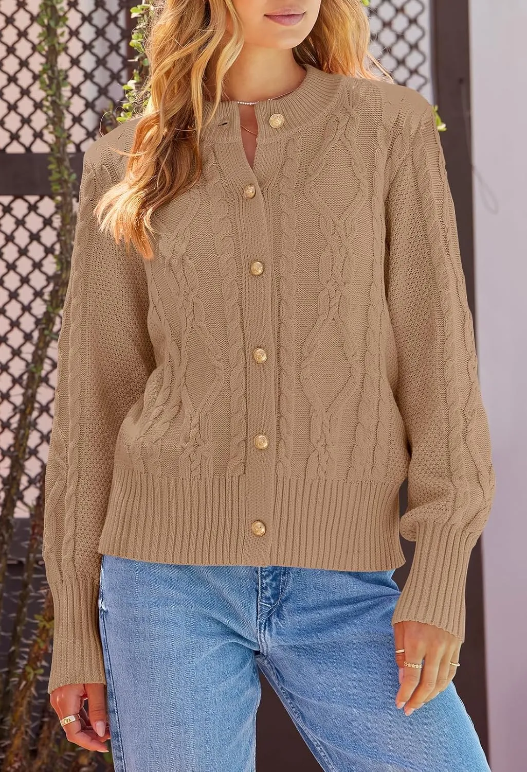 MEROKEETY Women's 2024 Fall Long Sleeve Sweater Cardigan Cable Knit Open Front Button Outwear Coats