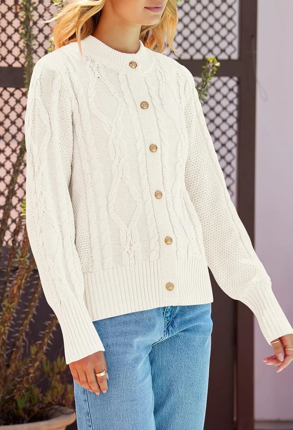 MEROKEETY Women's 2024 Fall Long Sleeve Sweater Cardigan Cable Knit Open Front Button Outwear Coats