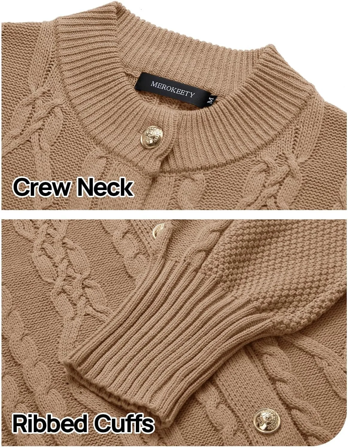 MEROKEETY Women's 2024 Fall Long Sleeve Sweater Cardigan Cable Knit Open Front Button Outwear Coats