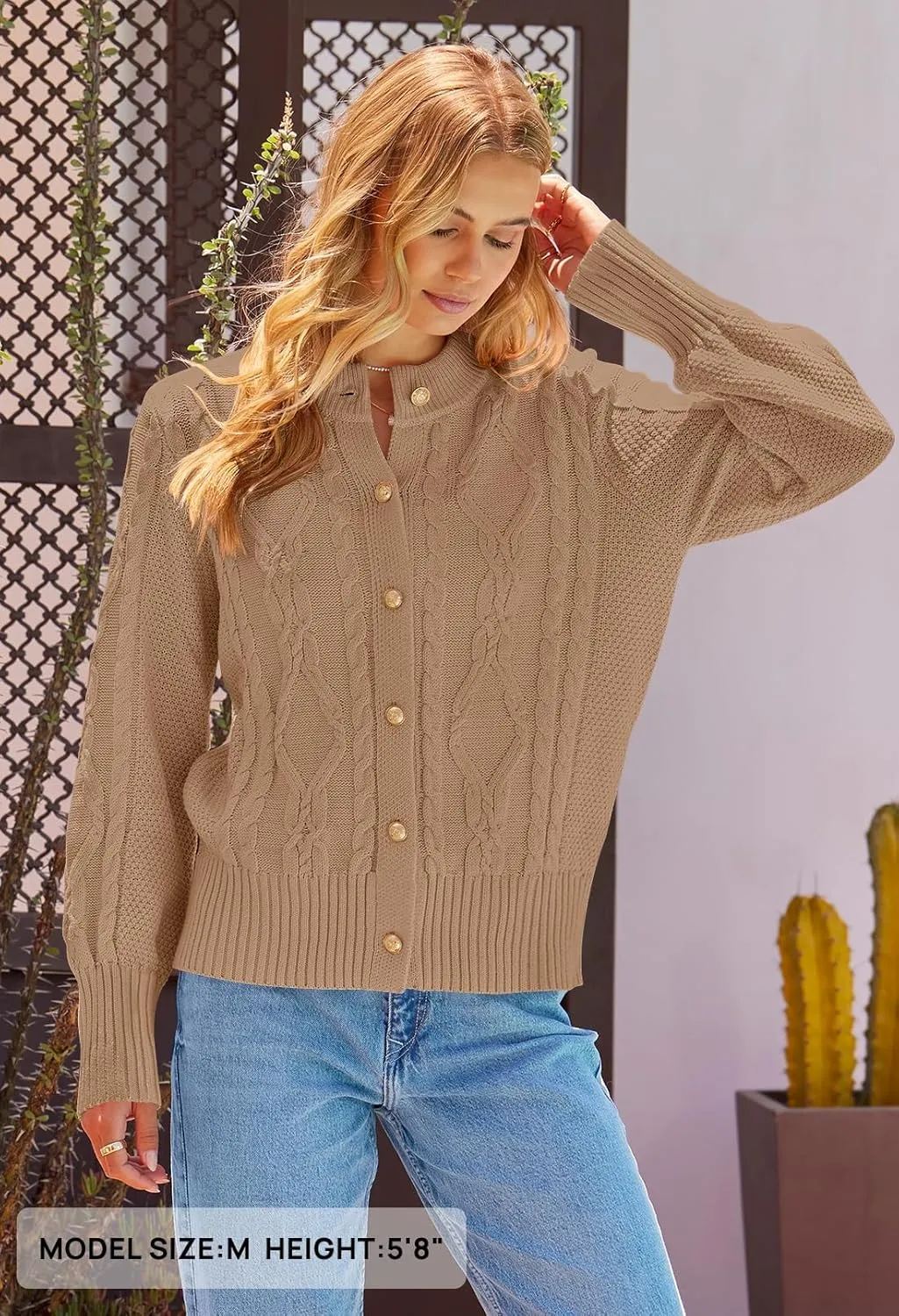 MEROKEETY Women's 2024 Fall Long Sleeve Sweater Cardigan Cable Knit Open Front Button Outwear Coats