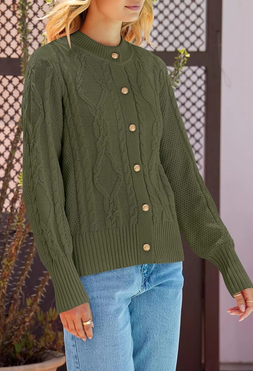 MEROKEETY Women's 2024 Fall Long Sleeve Sweater Cardigan Cable Knit Open Front Button Outwear Coats