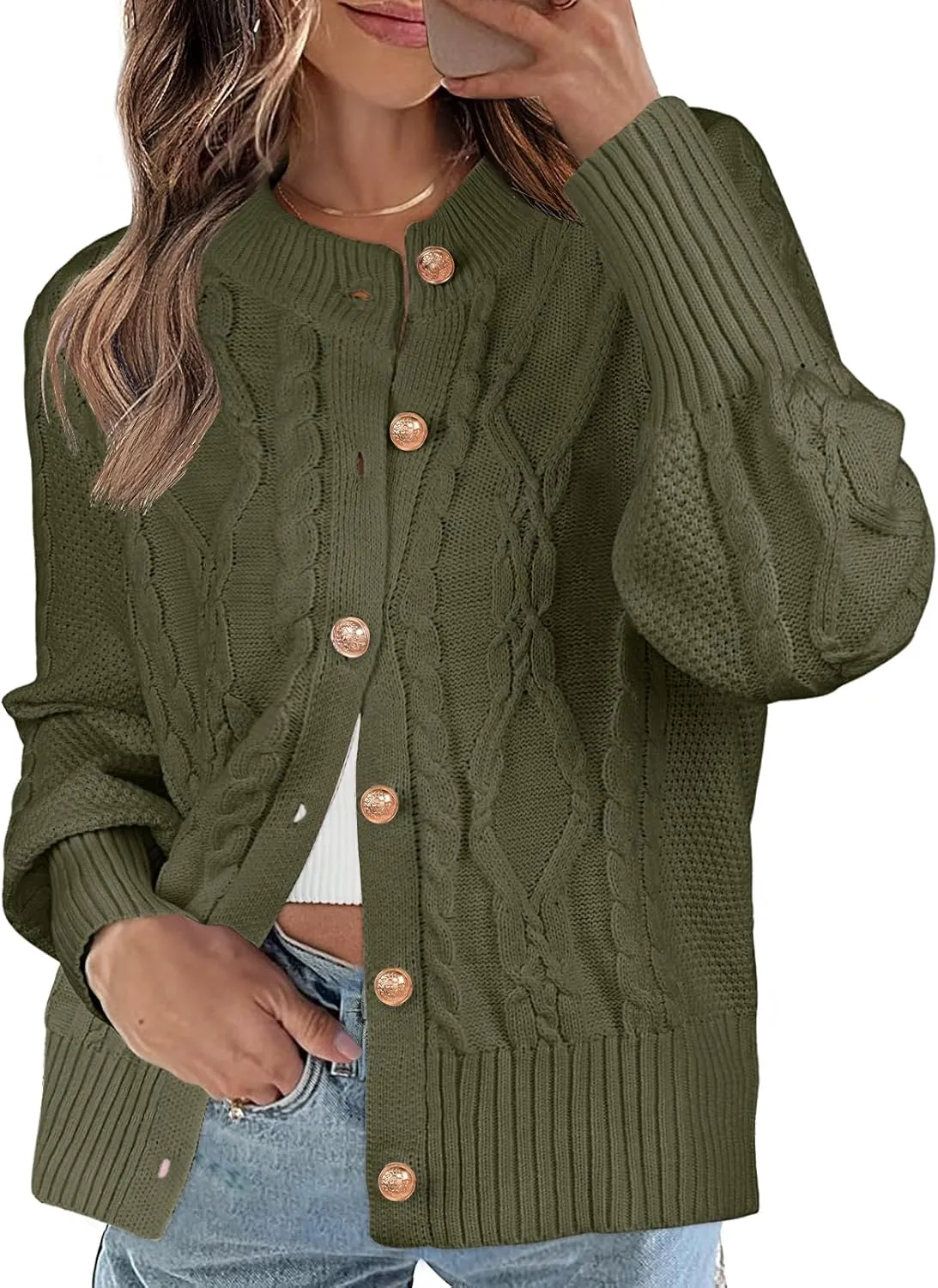 MEROKEETY Women's 2024 Fall Long Sleeve Sweater Cardigan Cable Knit Open Front Button Outwear Coats