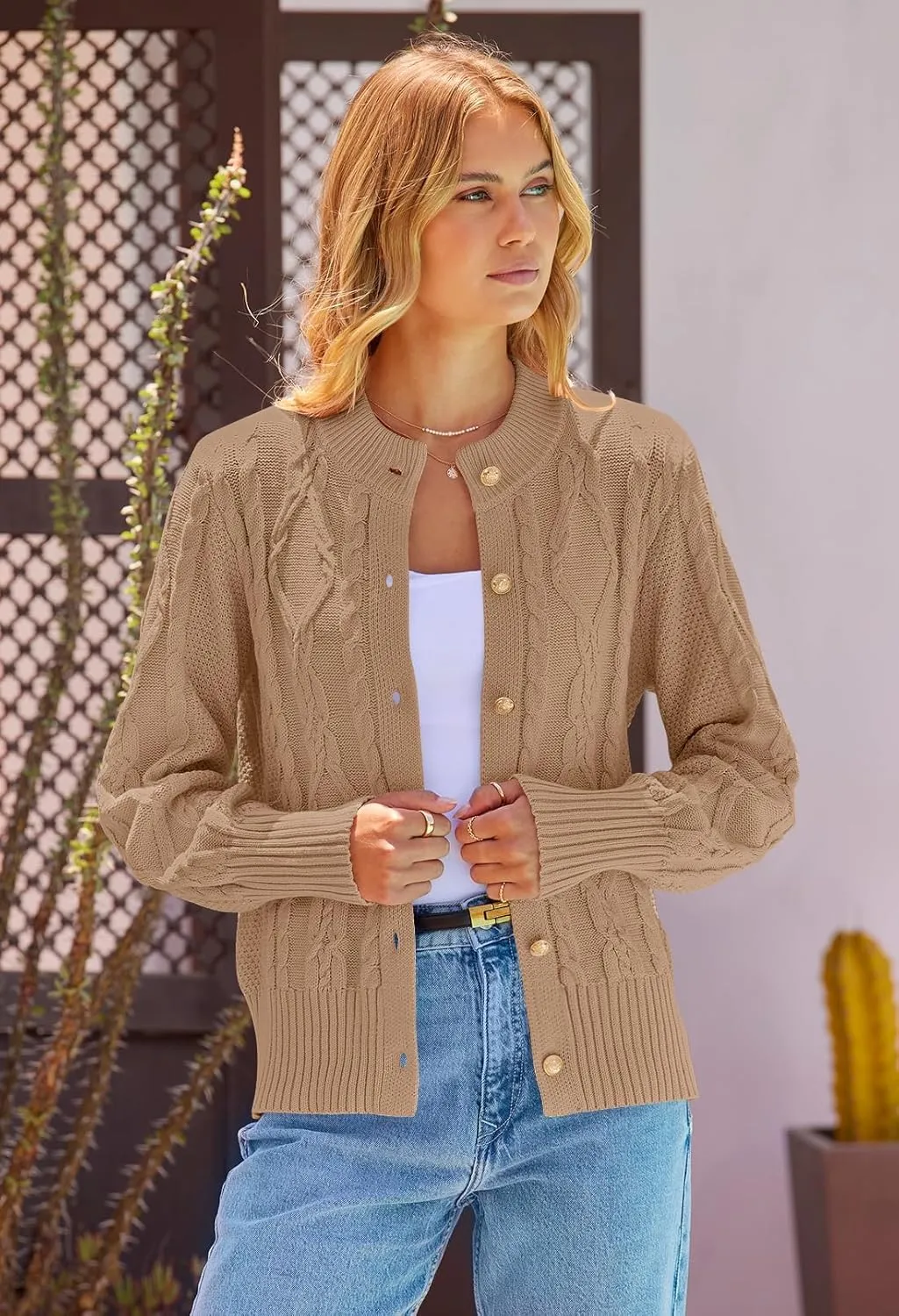 MEROKEETY Women's 2024 Fall Long Sleeve Sweater Cardigan Cable Knit Open Front Button Outwear Coats