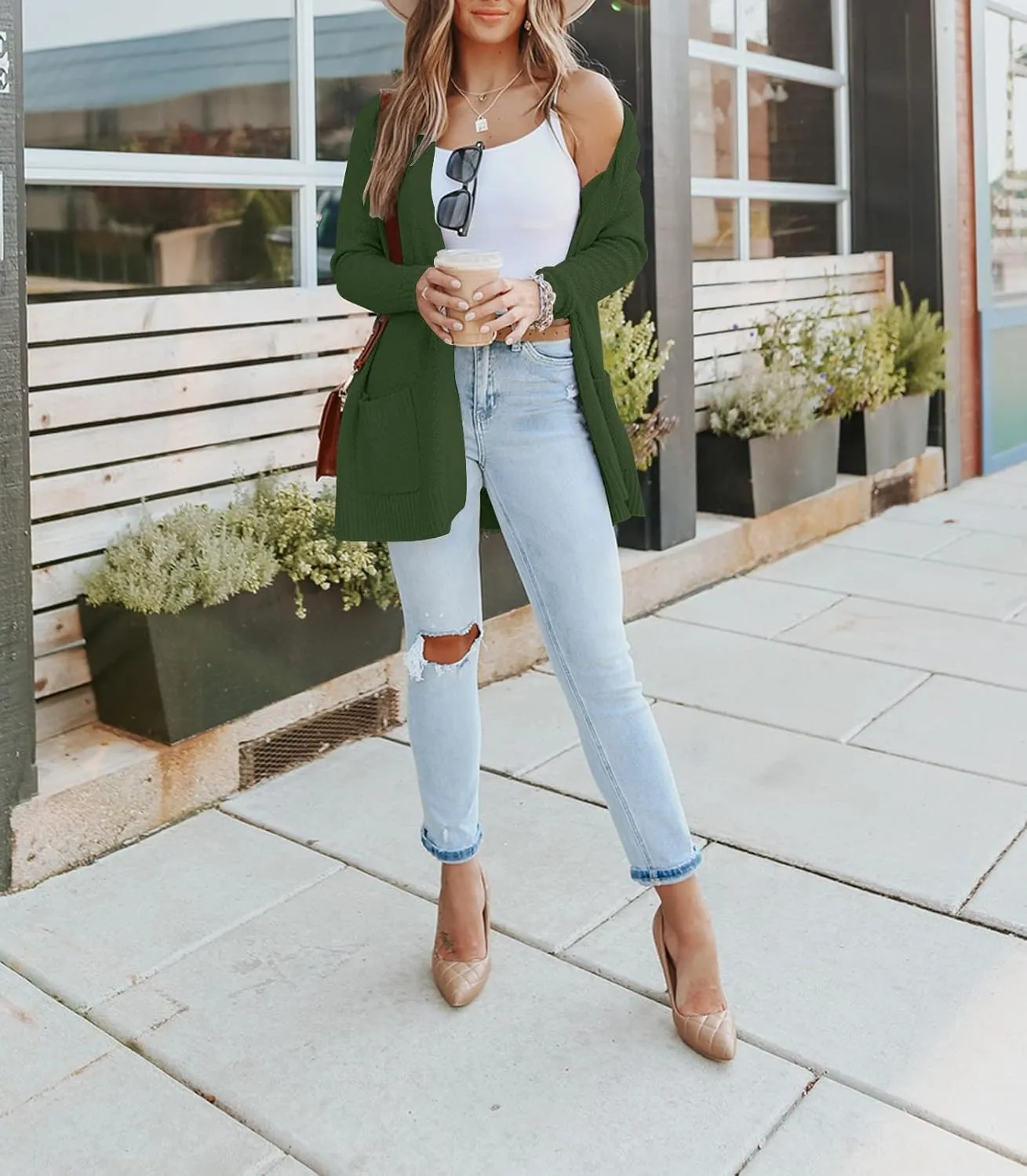 MEROKEETY Women's 2025 Long Sleeve Waffle Knit Cardigan Open Front Cozy Sweater Coat with Pockets