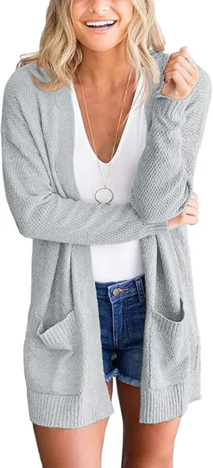 MEROKEETY Women's 2025 Long Sleeve Waffle Knit Cardigan Open Front Cozy Sweater Coat with Pockets