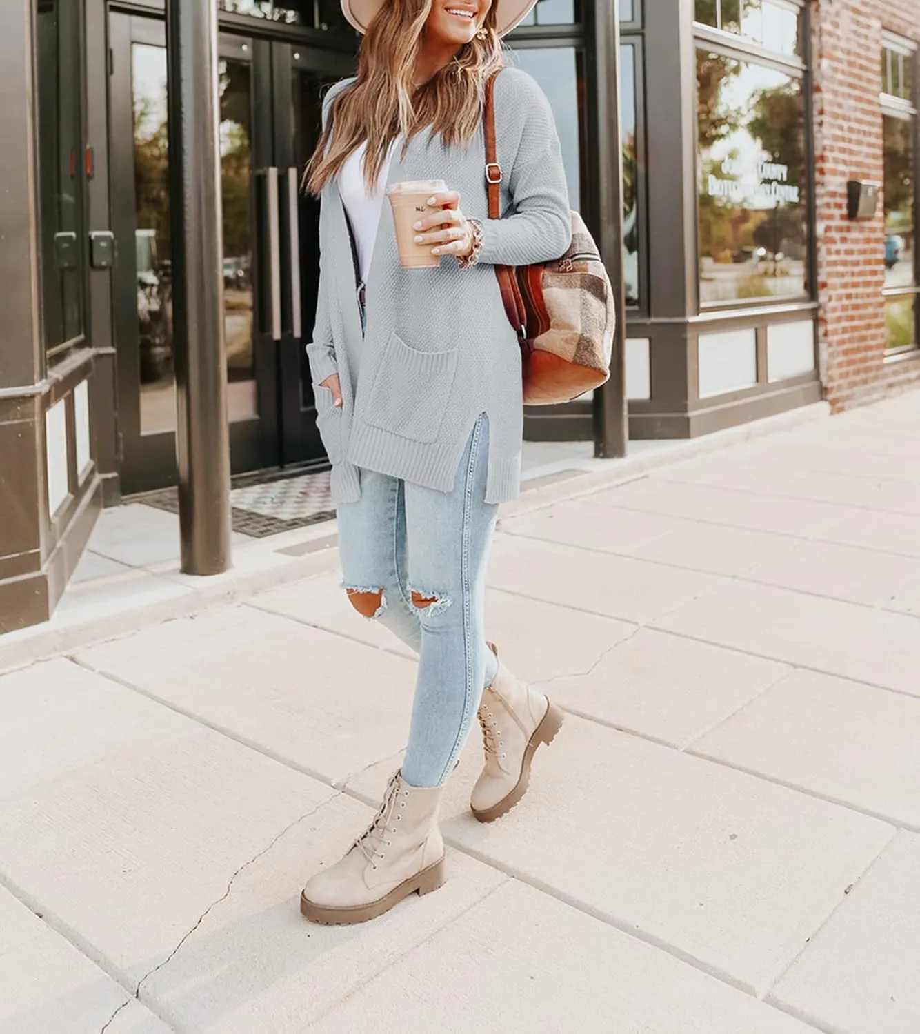 MEROKEETY Women's 2025 Long Sleeve Waffle Knit Cardigan Open Front Cozy Sweater Coat with Pockets