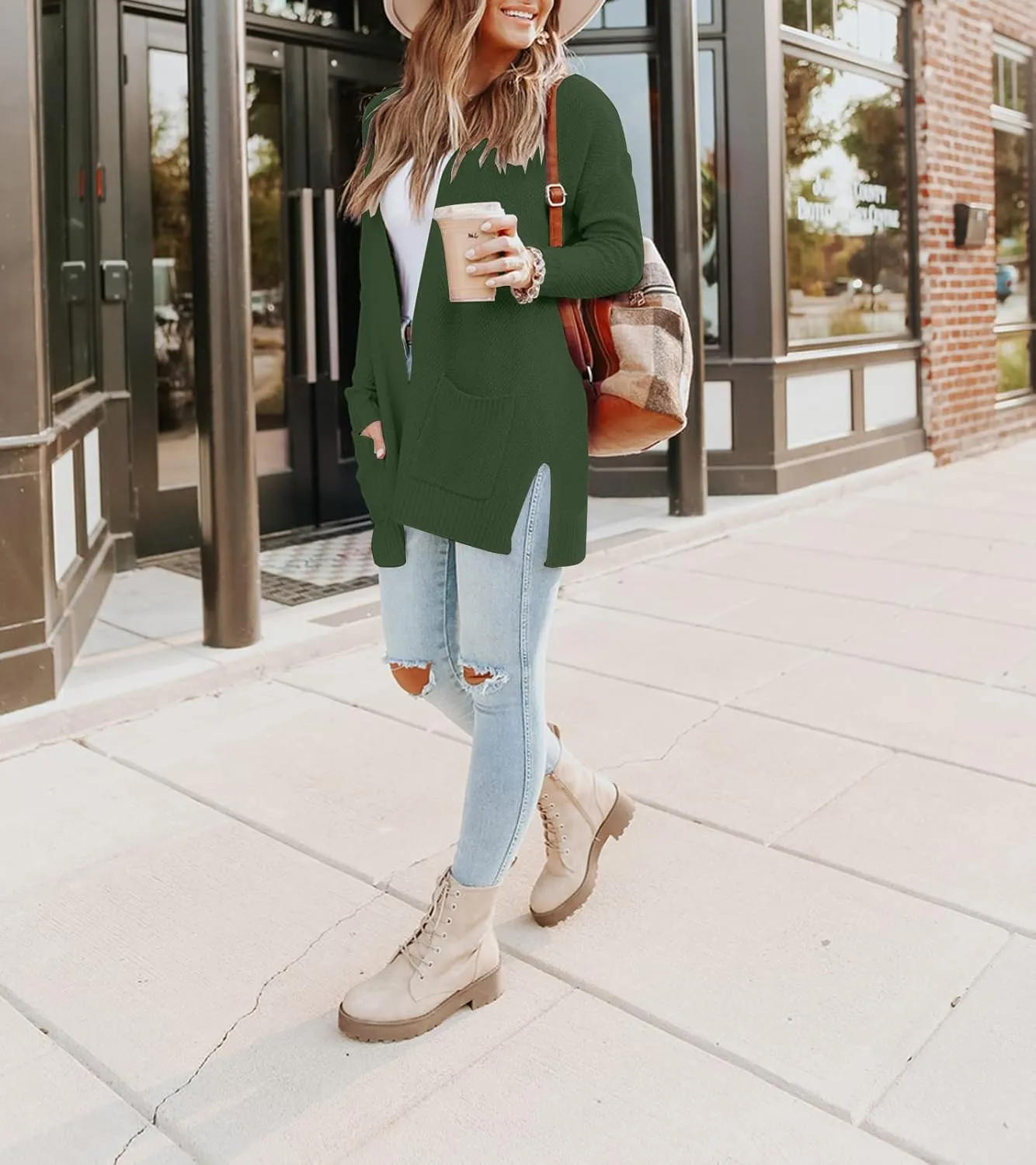 MEROKEETY Women's 2025 Long Sleeve Waffle Knit Cardigan Open Front Cozy Sweater Coat with Pockets