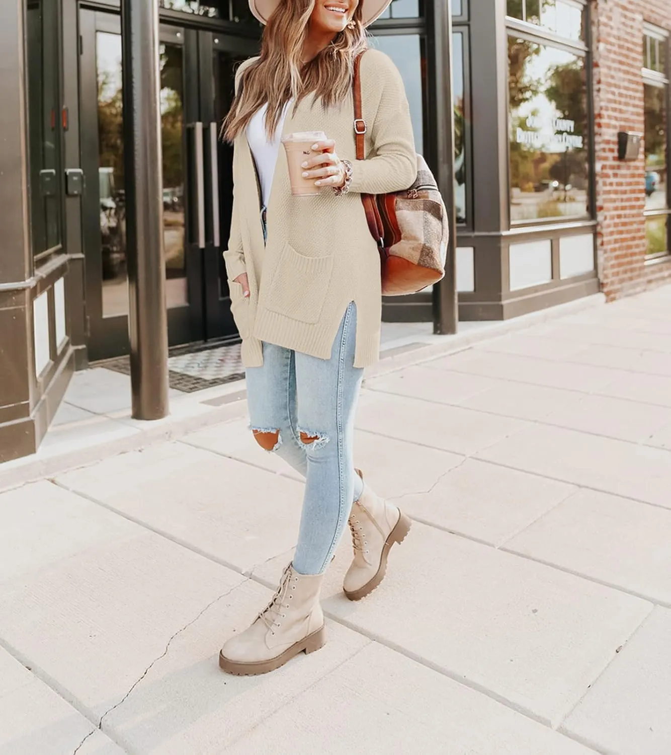 MEROKEETY Women's 2025 Long Sleeve Waffle Knit Cardigan Open Front Cozy Sweater Coat with Pockets