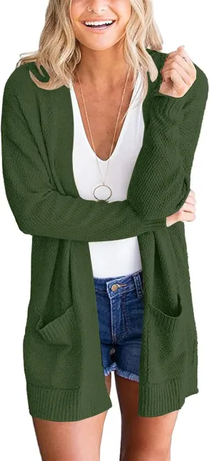 MEROKEETY Women's 2025 Long Sleeve Waffle Knit Cardigan Open Front Cozy Sweater Coat with Pockets