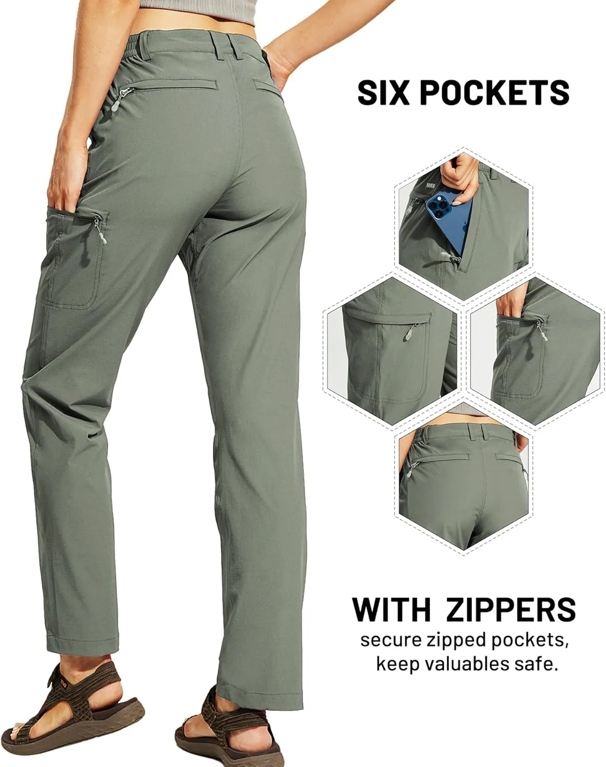 MIER Women's Quick Dry Cargo Pants Lightweight Tactical Hiking Pants with 6 Pockets, Stretchy and Water-Resistant