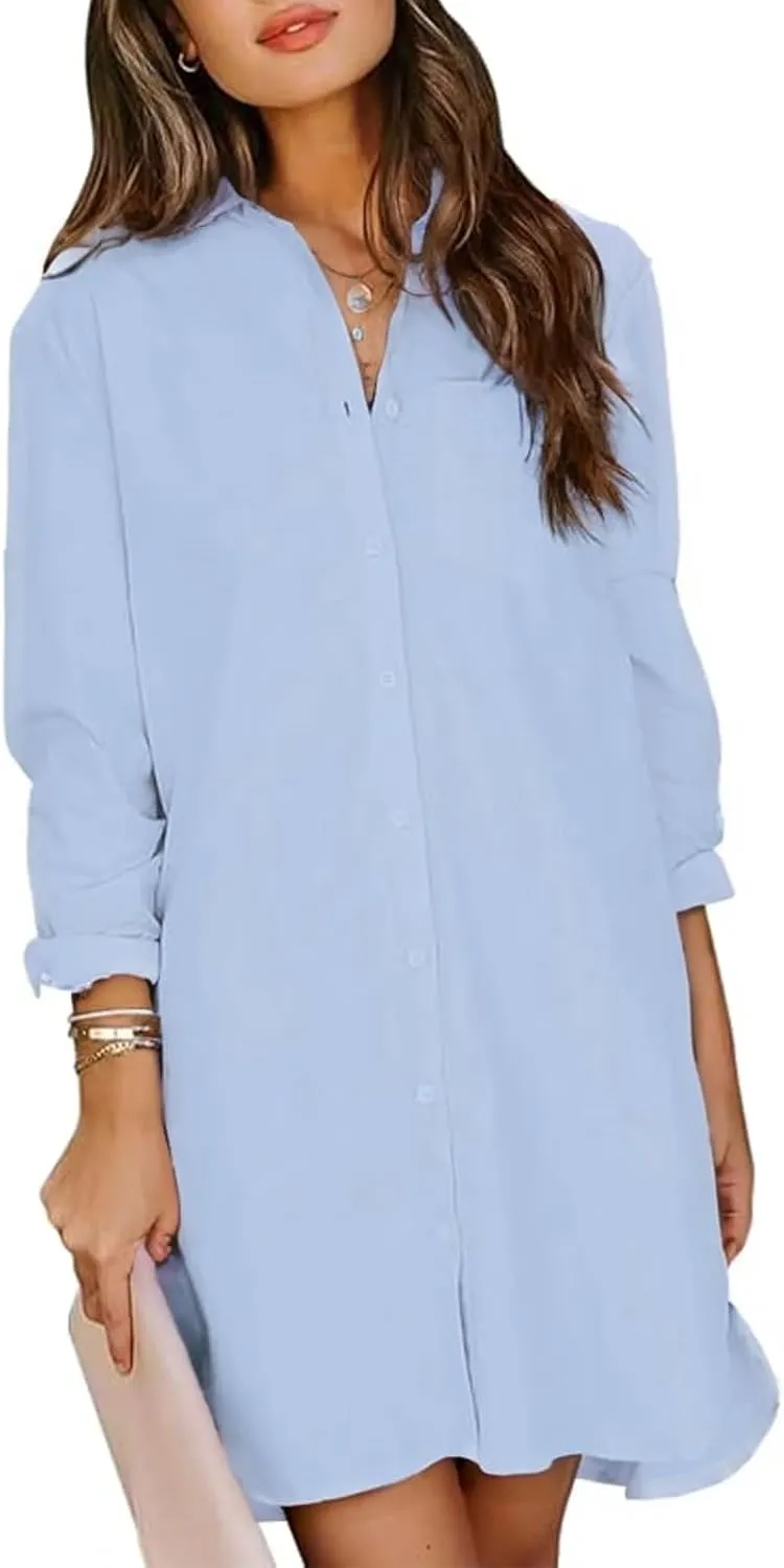 MINTLIMIT Womens Button Down Shirt Dress Spring Summer Loose Casual Long Sleeve Shirt Dresses with Pockets 2025 Trendy