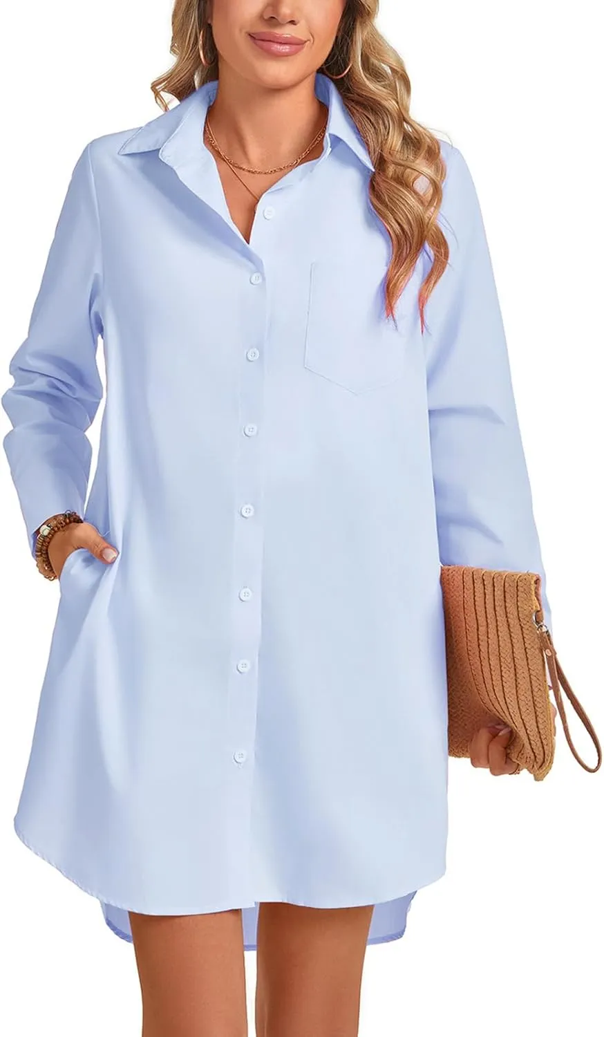 MINTLIMIT Womens Button Down Shirt Dress Spring Summer Loose Casual Long Sleeve Shirt Dresses with Pockets 2025 Trendy