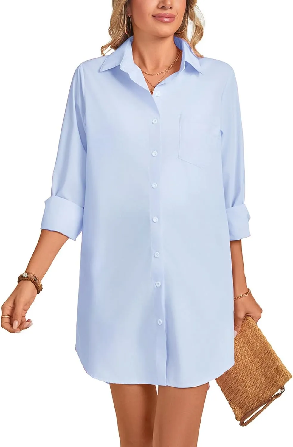 MINTLIMIT Womens Button Down Shirt Dress Spring Summer Loose Casual Long Sleeve Shirt Dresses with Pockets 2025 Trendy