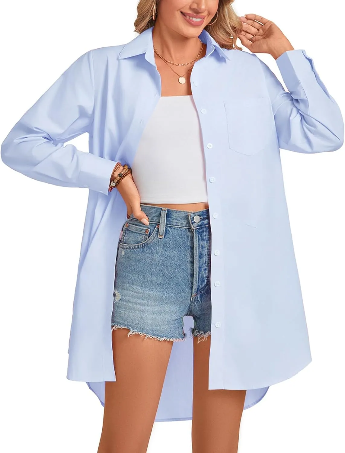 MINTLIMIT Womens Button Down Shirt Dress Spring Summer Loose Casual Long Sleeve Shirt Dresses with Pockets 2025 Trendy