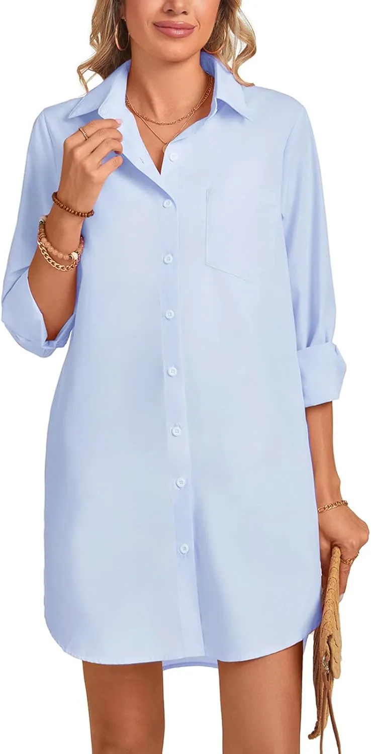MINTLIMIT Womens Button Down Shirt Dress Spring Summer Loose Casual Long Sleeve Shirt Dresses with Pockets 2025 Trendy