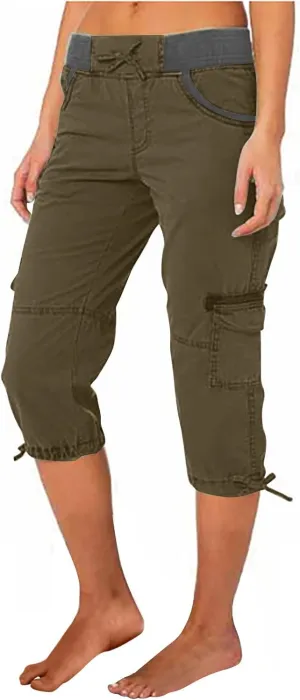 MINzYI Cargo Pants Women High Waist Fashion Adjustable Drawstring Elastic Waist Wide Leg Pants Loose Trousers with Pockets