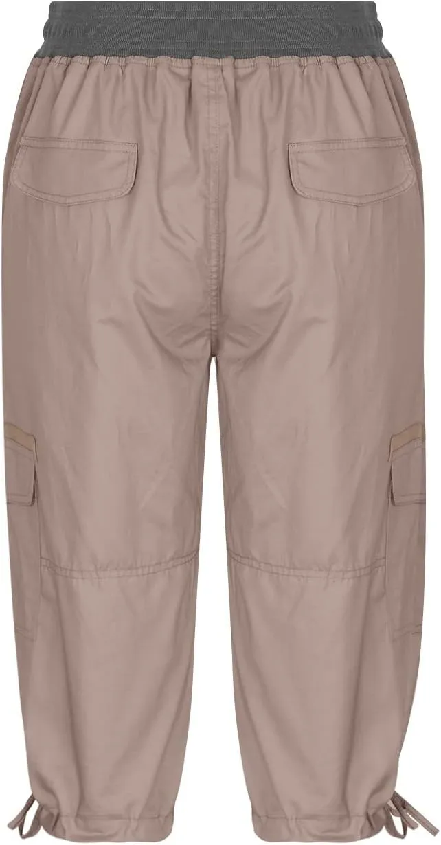 MINzYI Cargo Pants Women High Waist Fashion Adjustable Drawstring Elastic Waist Wide Leg Pants Loose Trousers with Pockets
