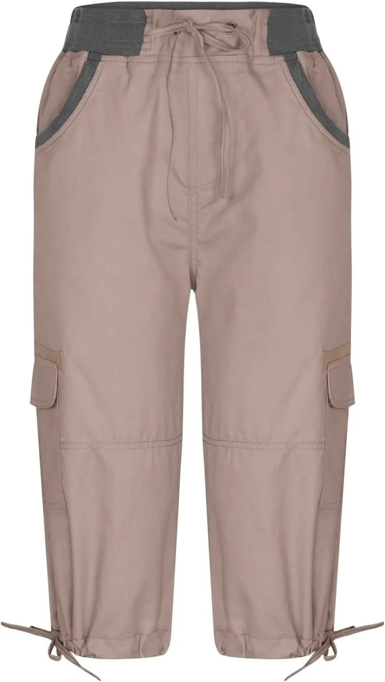 MINzYI Cargo Pants Women High Waist Fashion Adjustable Drawstring Elastic Waist Wide Leg Pants Loose Trousers with Pockets