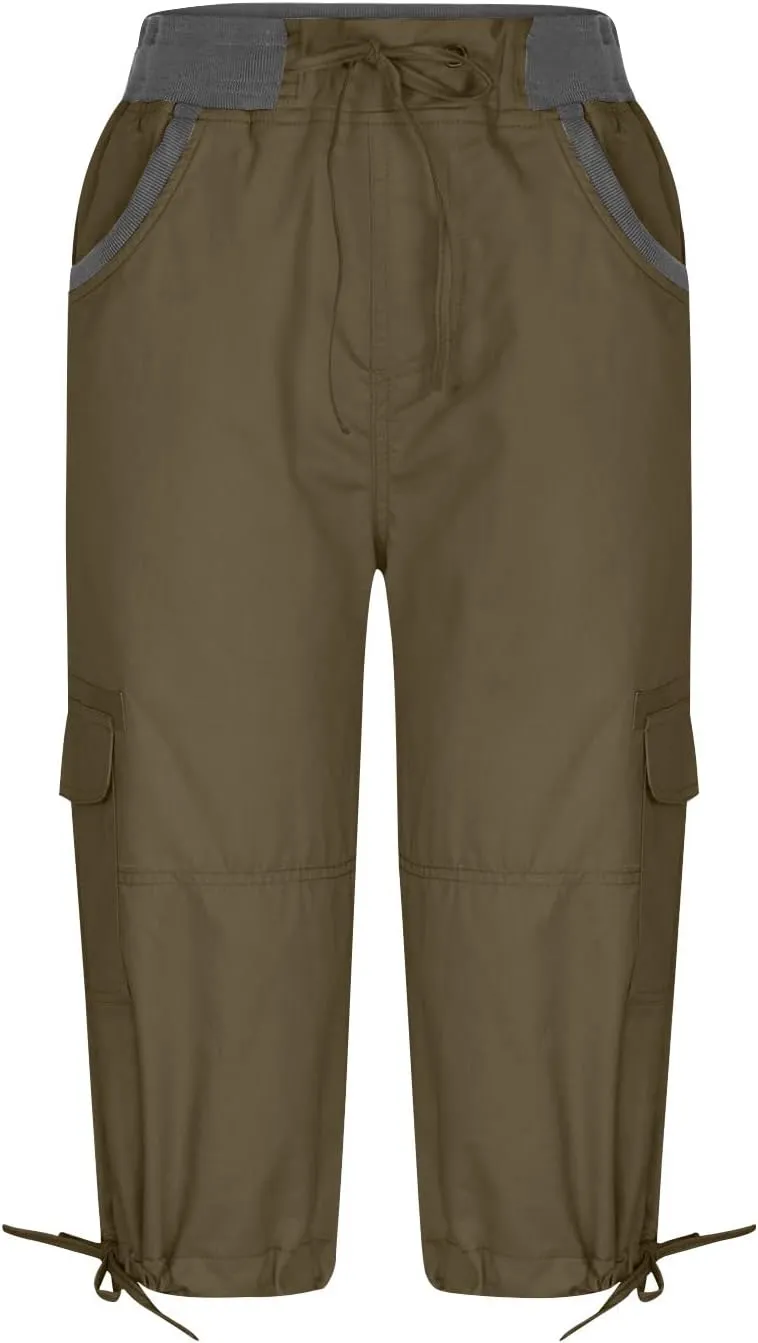 MINzYI Cargo Pants Women High Waist Fashion Adjustable Drawstring Elastic Waist Wide Leg Pants Loose Trousers with Pockets