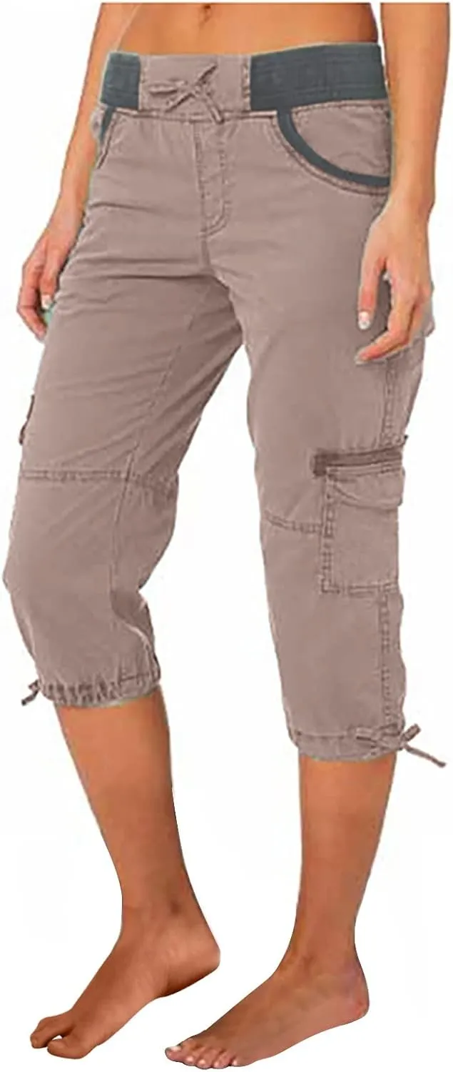 MINzYI Cargo Pants Women High Waist Fashion Adjustable Drawstring Elastic Waist Wide Leg Pants Loose Trousers with Pockets