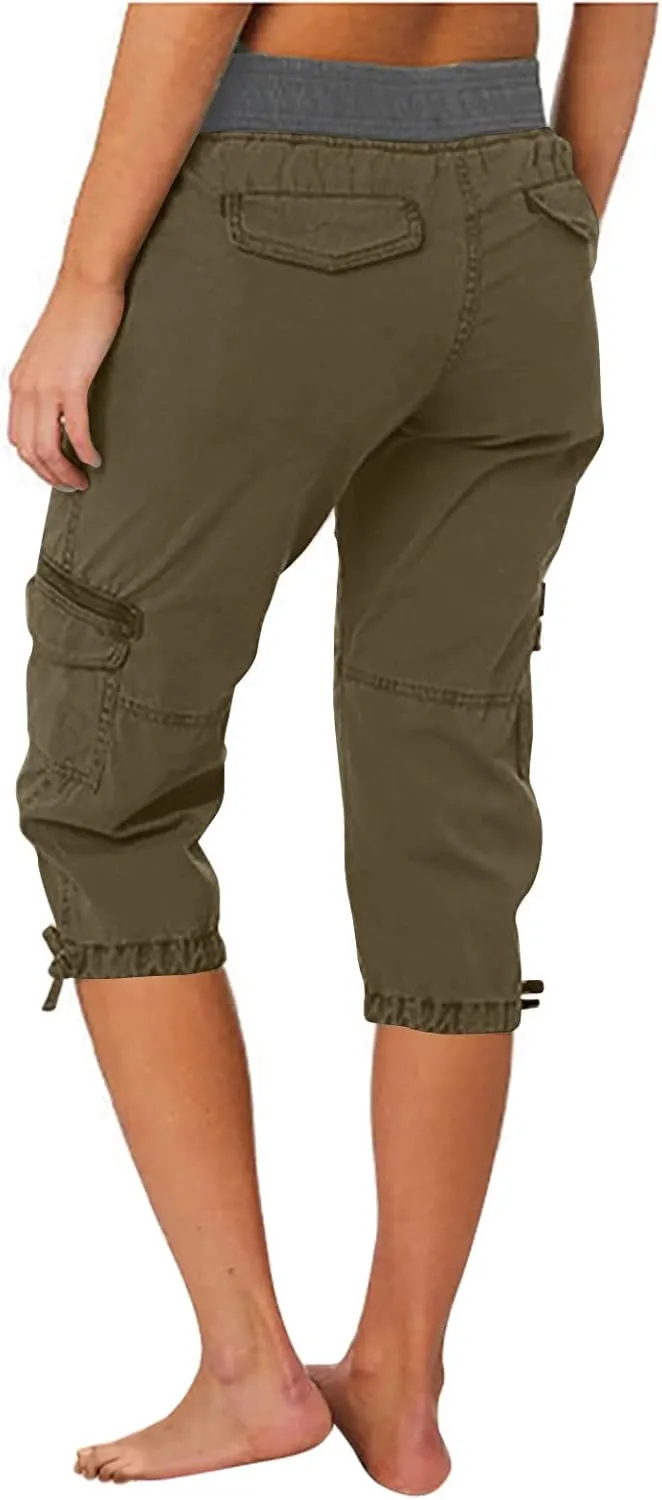 MINzYI Cargo Pants Women High Waist Fashion Adjustable Drawstring Elastic Waist Wide Leg Pants Loose Trousers with Pockets