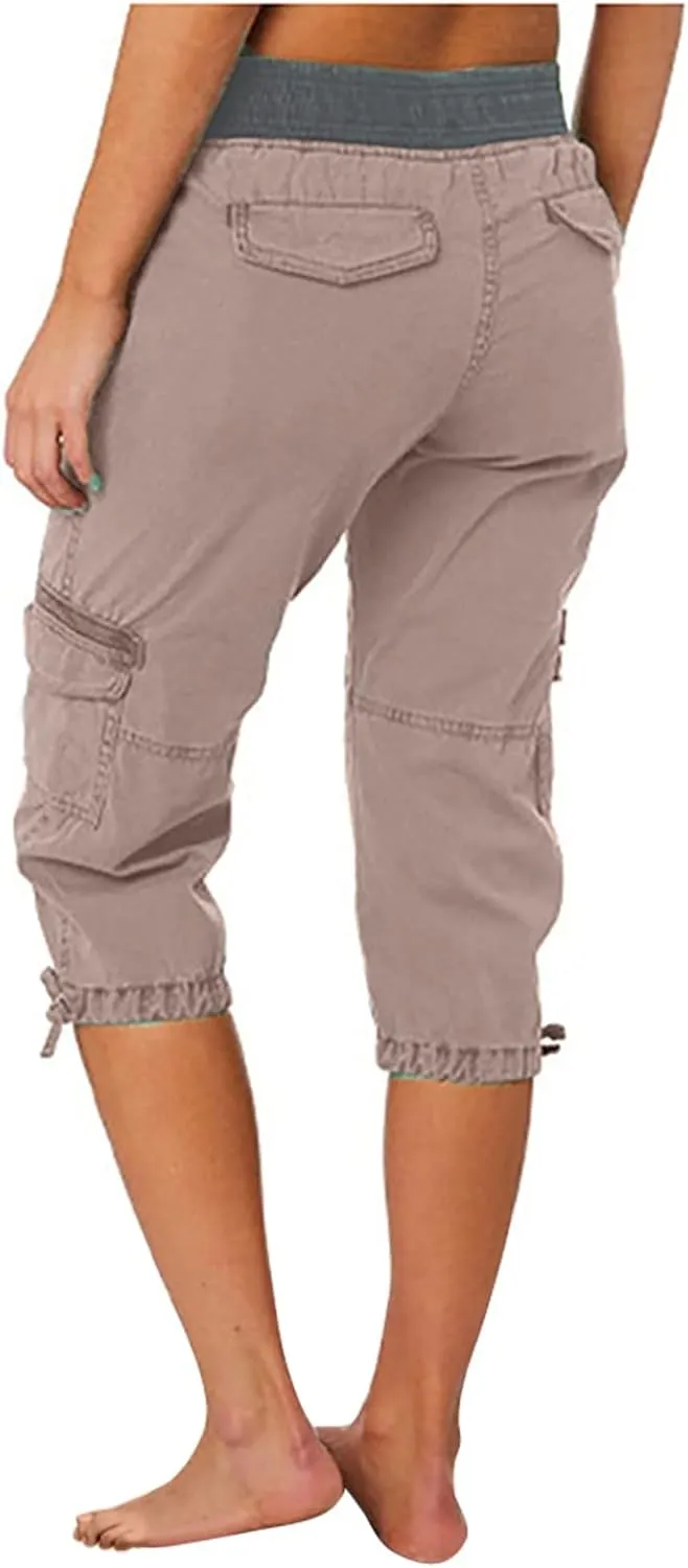 MINzYI Cargo Pants Women High Waist Fashion Adjustable Drawstring Elastic Waist Wide Leg Pants Loose Trousers with Pockets