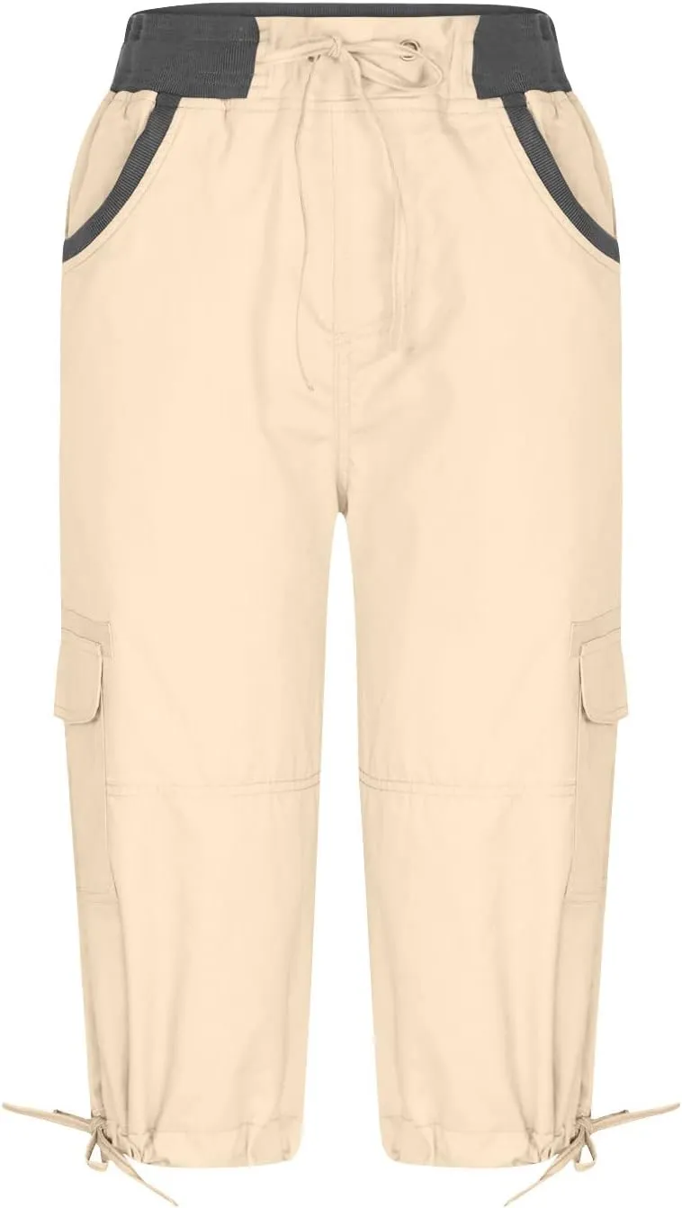 MINzYI Cargo Pants Women High Waist Fashion Adjustable Drawstring Elastic Waist Wide Leg Pants Loose Trousers with Pockets