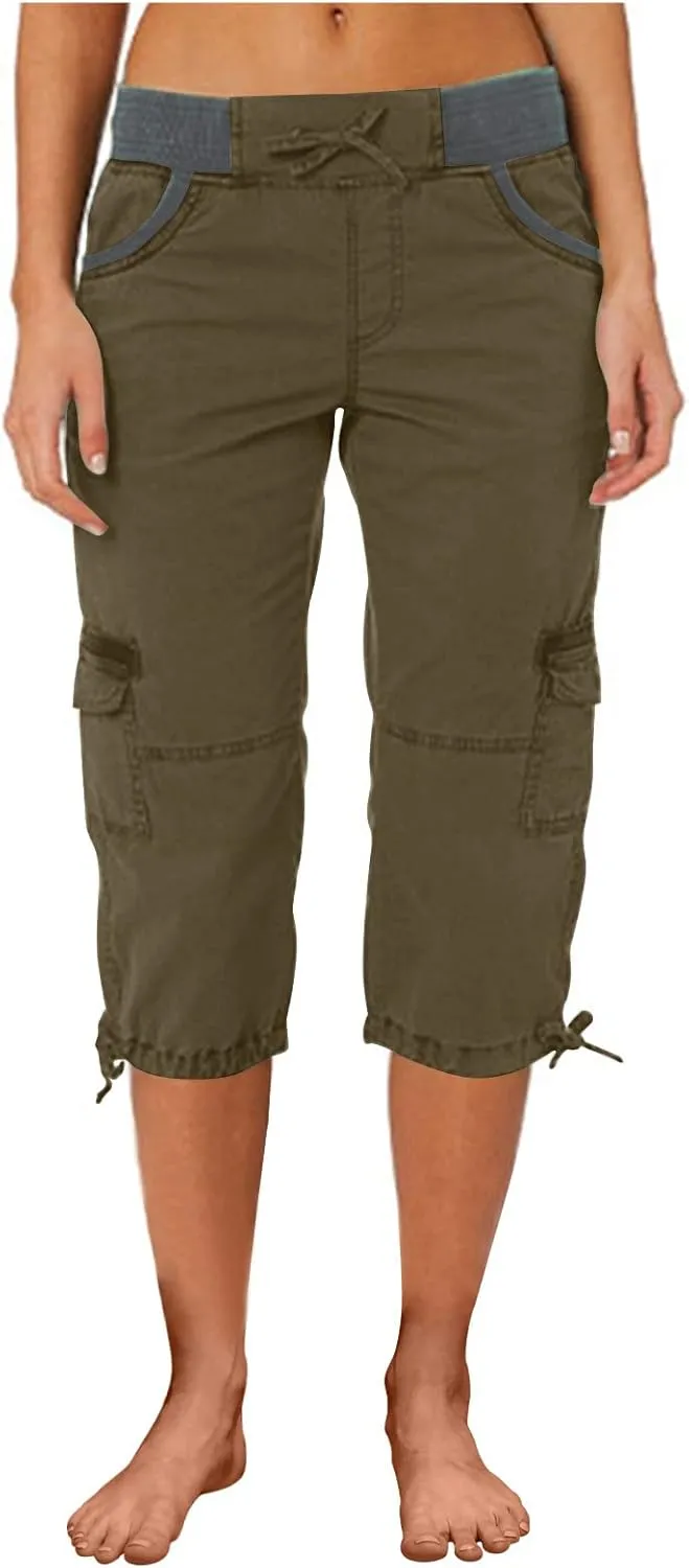 MINzYI Cargo Pants Women High Waist Fashion Adjustable Drawstring Elastic Waist Wide Leg Pants Loose Trousers with Pockets