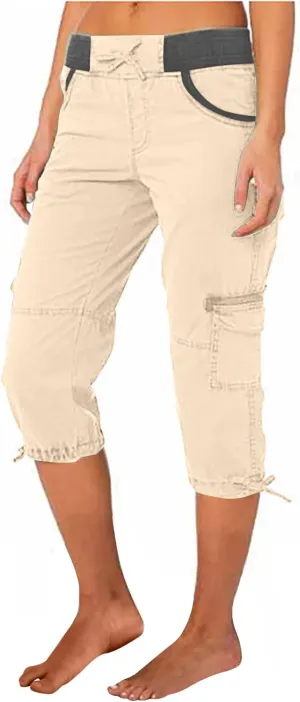MINzYI Cargo Pants Women High Waist Fashion Adjustable Drawstring Elastic Waist Wide Leg Pants Loose Trousers with Pockets