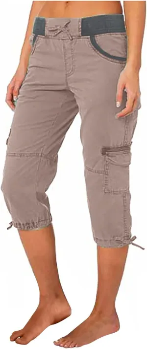 MINzYI Cargo Pants Women High Waist Fashion Adjustable Drawstring Elastic Waist Wide Leg Pants Loose Trousers with Pockets