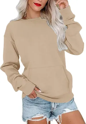 MISFAY Womens Oversized Sweatshirt Casual Long Sleeve Crewneck Hoodie Solid Pullover Lightweight Loose Tops with Pocket