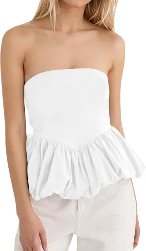 MISSACTIVER Peplum Tank Top for Women Casual Bandeau Tube Top Summer Flowy Strapless Going Out Shirts Blouses