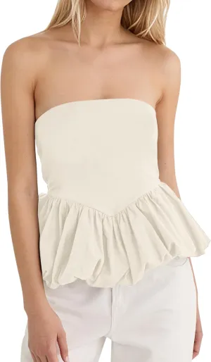 MISSACTIVER Peplum Tank Top for Women Casual Bandeau Tube Top Summer Flowy Strapless Going Out Shirts Blouses