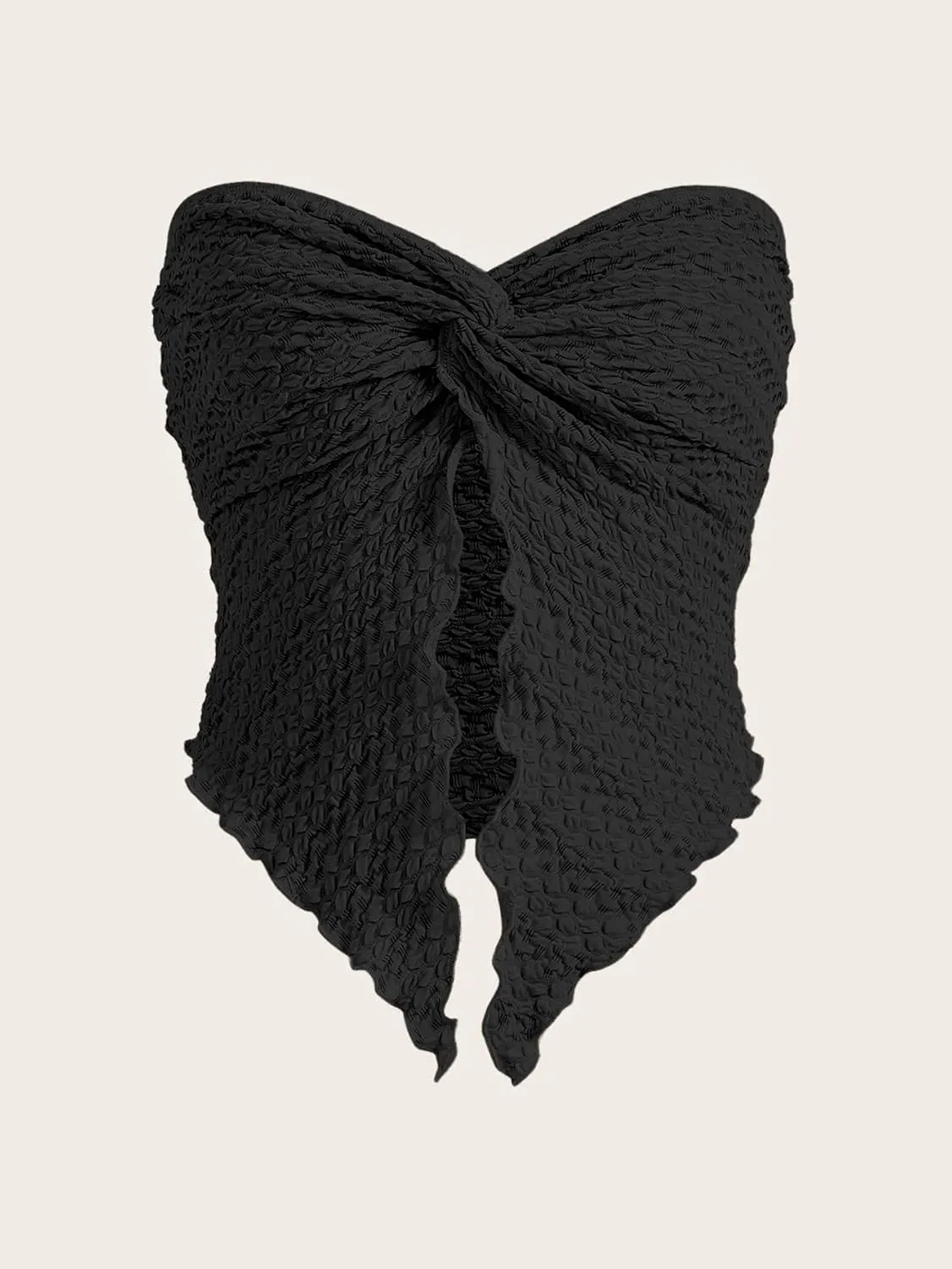 MISSACTIVER Women Twist Knot Front Texture Bandeau Top Sexy Strapless Sleeveless Split Hem Lettuce Trim Tube Crop Top Corset