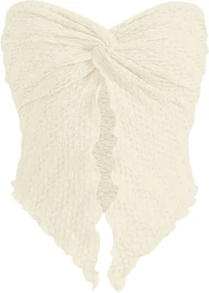 MISSACTIVER Women Twist Knot Front Texture Bandeau Top Sexy Strapless Sleeveless Split Hem Lettuce Trim Tube Crop Top Corset