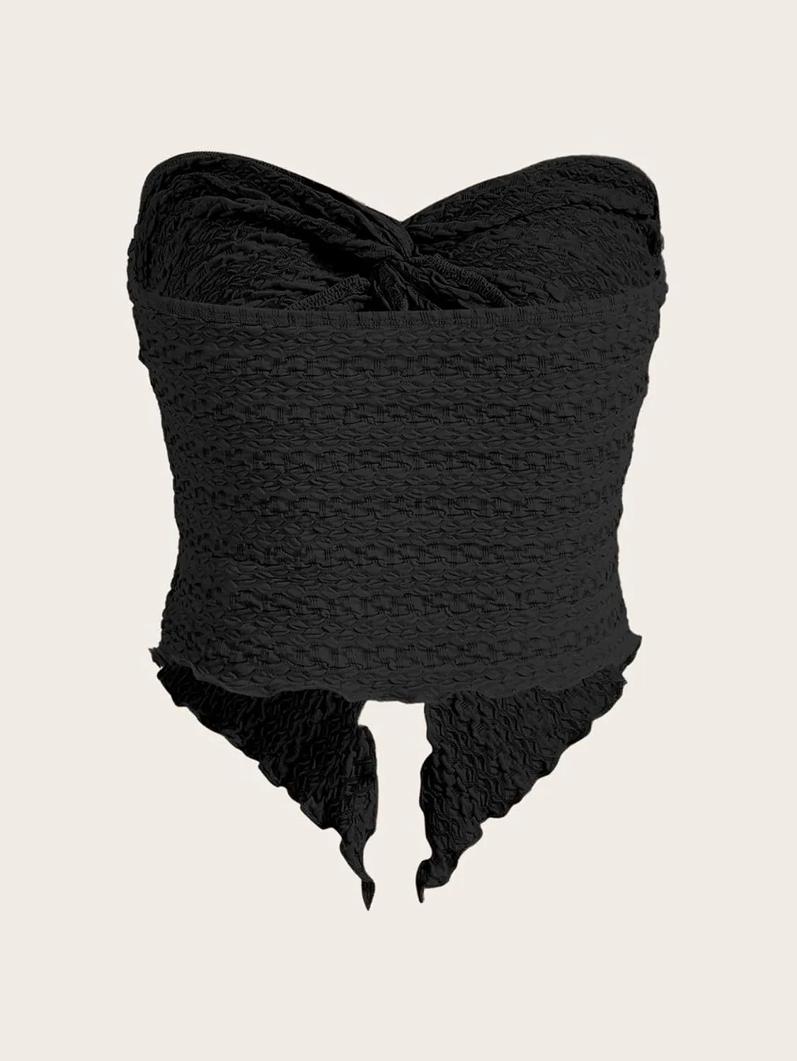 MISSACTIVER Women Twist Knot Front Texture Bandeau Top Sexy Strapless Sleeveless Split Hem Lettuce Trim Tube Crop Top Corset
