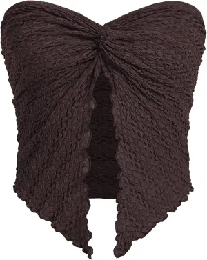MISSACTIVER Women Twist Knot Front Texture Bandeau Top Sexy Strapless Sleeveless Split Hem Lettuce Trim Tube Crop Top Corset