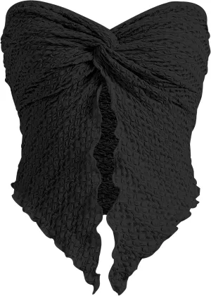 MISSACTIVER Women Twist Knot Front Texture Bandeau Top Sexy Strapless Sleeveless Split Hem Lettuce Trim Tube Crop Top Corset