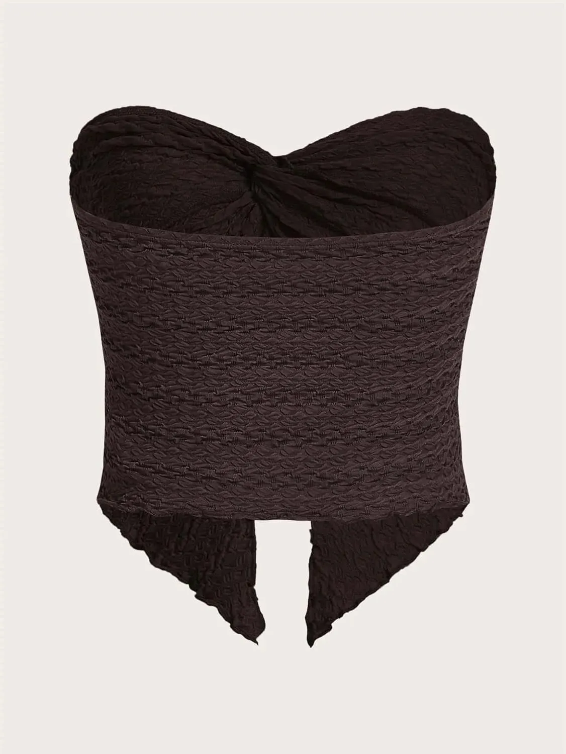 MISSACTIVER Women Twist Knot Front Texture Bandeau Top Sexy Strapless Sleeveless Split Hem Lettuce Trim Tube Crop Top Corset